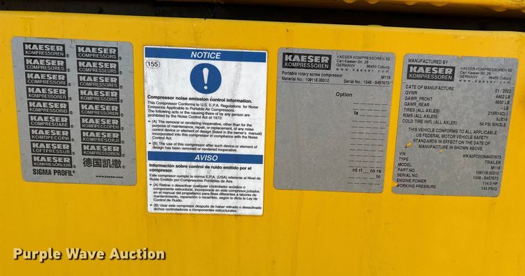 image for item DT4985 2022 Kaeser Mobilair M118 air compressor