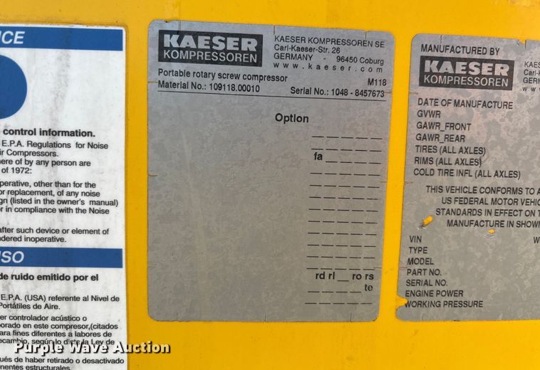 image for item DT4985 2022 Kaeser Mobilair M118 air compressor