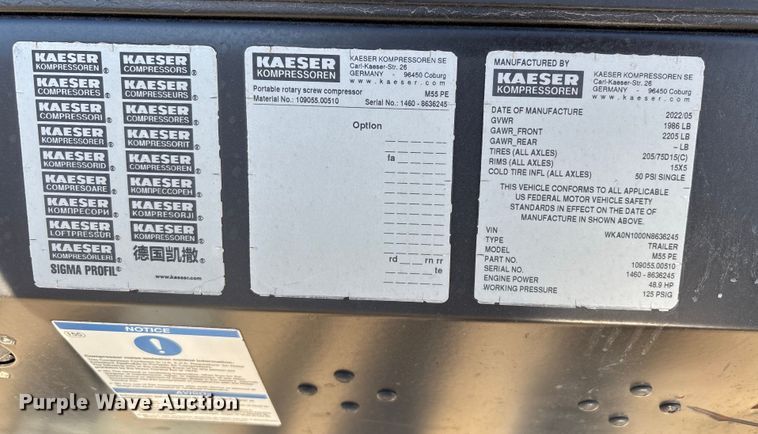 image for item DT4989 2022 Kaeser Mobilair M55 air compressor