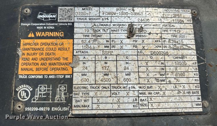 image for item DT4990 Doosan D70S-7 forklift