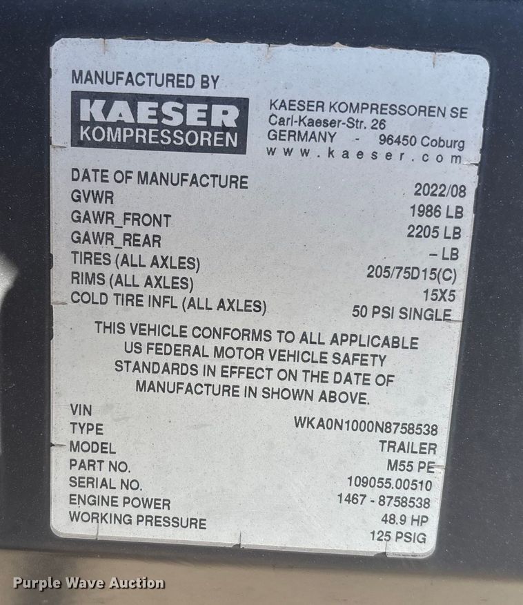 image for item DT4991 2022 Kaeser Mobilair M55 air compressor