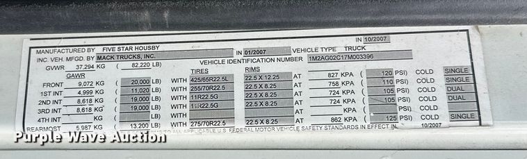 image for item DT6450 2007 Mack Granite CV dump truck