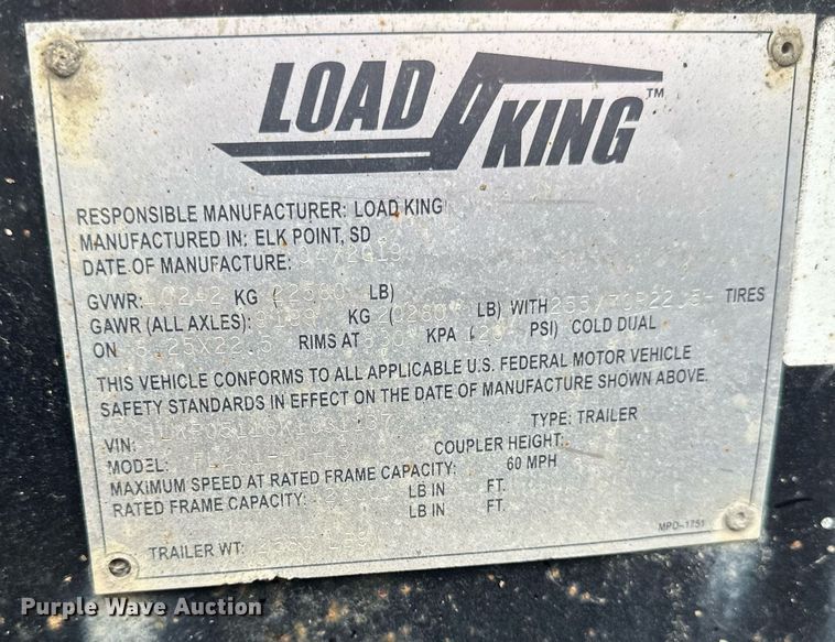 image for item DT6456 2019 Load King  503/605/SSSFF lowboy equipment trailer