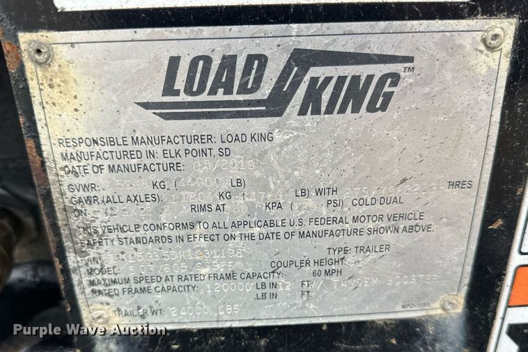 image for item DT6456 2019 Load King  503/605/SSSFF lowboy equipment trailer