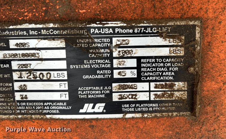 image for item DT6481 2007 JLG 400S boom lift