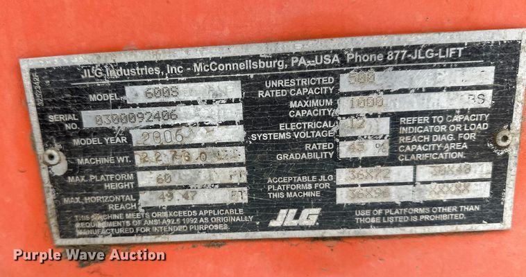 image for item DT6483 2006 JLG 600S boom lift