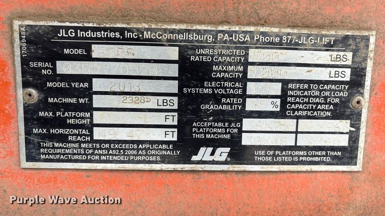image for item DT6485 2013 JLG 600S boom lift