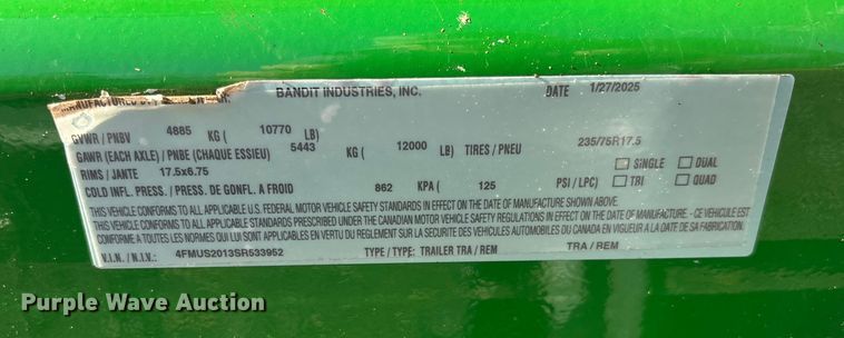 image for item DU0256 2025 Bandit 19XPC wood chipper