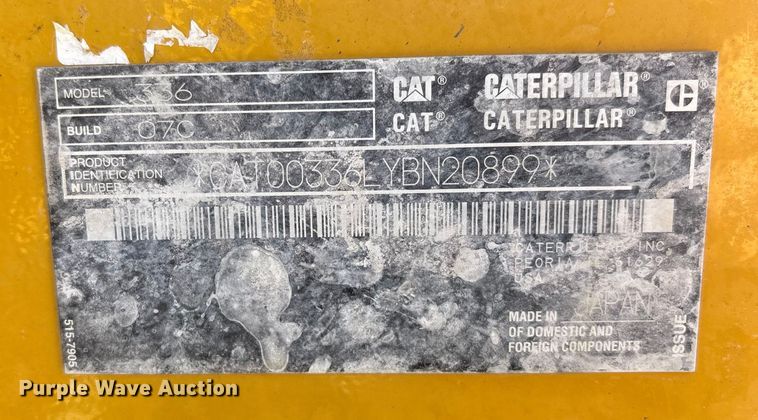 image for item DU0261 2022 Caterpillar 336 excavator