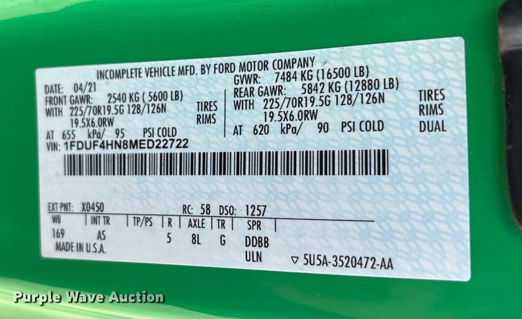 image for item DU0263 2021 Ford F450 Super Duty flatbed truck