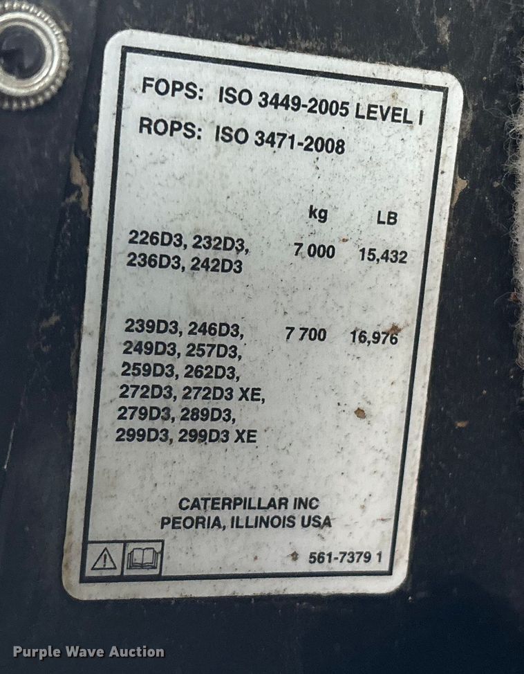 image for item DU0301 2022 Caterpillar 299D3 tracked skid steer loader