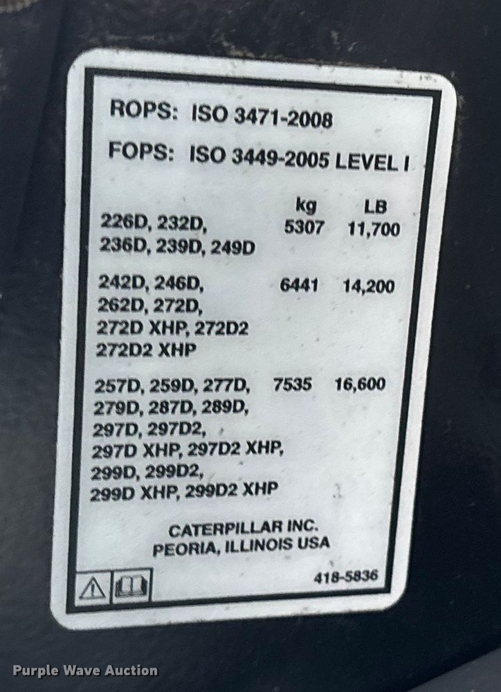 image for item DU0302 2018 Caterpillar 299D2XHP forestry tracked skid steer loader  