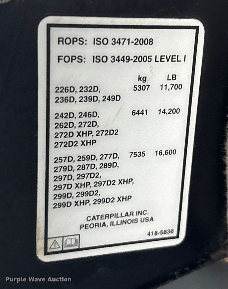 image for item DU0303 2017 Caterpillar 299D2XHP forestry tracked skid steer loader  