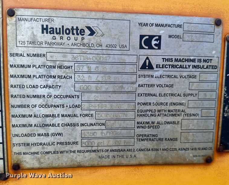 image for item DV0757 2018 Haulotte 3632T boom lift