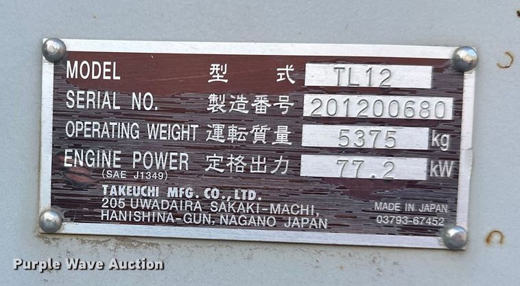 image for item DV0762 2013 Takeuchi TL12 tracked skid steer loader