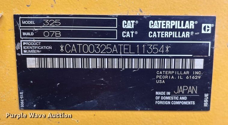 image for item DW3376 2022 Caterpillar 325 excavator