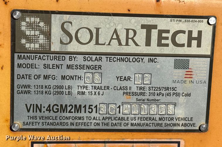 image for item DW5198 2012 SolarTech Silent Messenger message board trailer