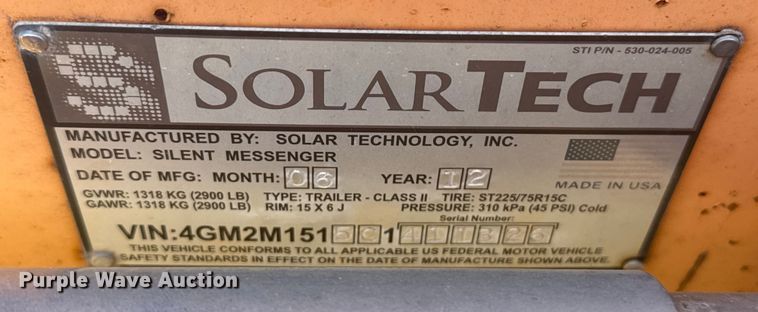 image for item DW5199 2012 SolarTech Silent messenger message board trailer
