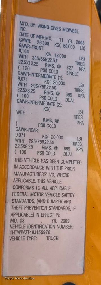 image for item DW6716 2009 International WorkStar 7500 dump truck