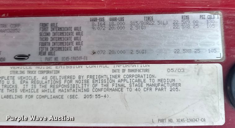 image for item DW6727 2004 Sterling L7500  dump truck