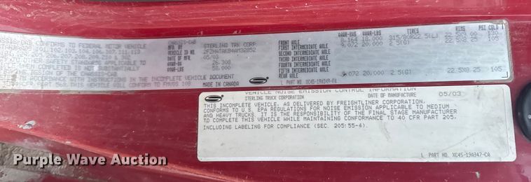 image for item DW6727 2004 Sterling L7500  dump truck