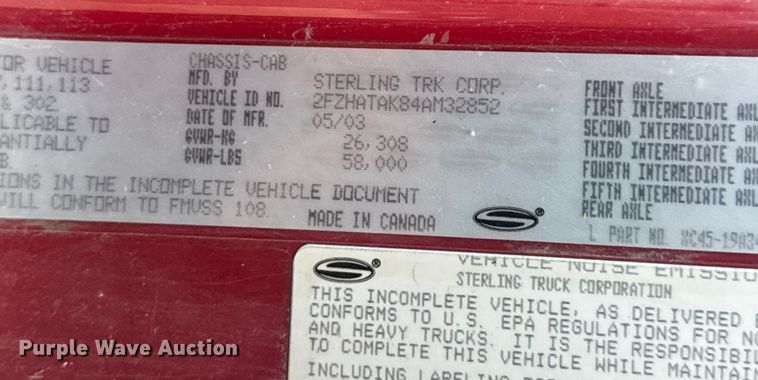 image for item DW6727 2004 Sterling L7500  dump truck