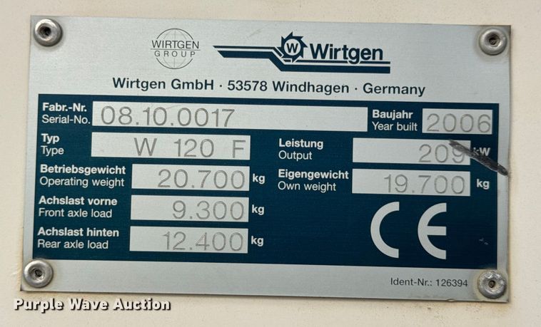 image for item DW6730 2006 Wirtgen W120F milling machine