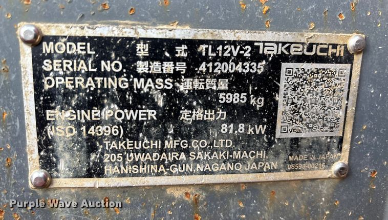 image for item DW7341 2021 Takeuchi TL12V2 tracked skid steer loader