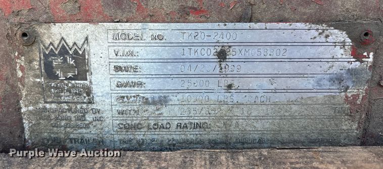 image for item DW7345 1999 Trail King TK20-2400 flatbed trailer