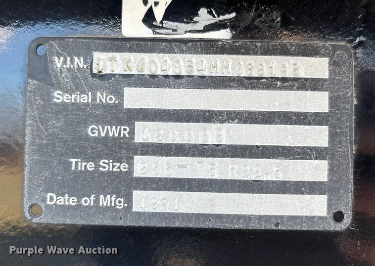 image for item DW7347 1991 Trail King lowboy equipment trailer