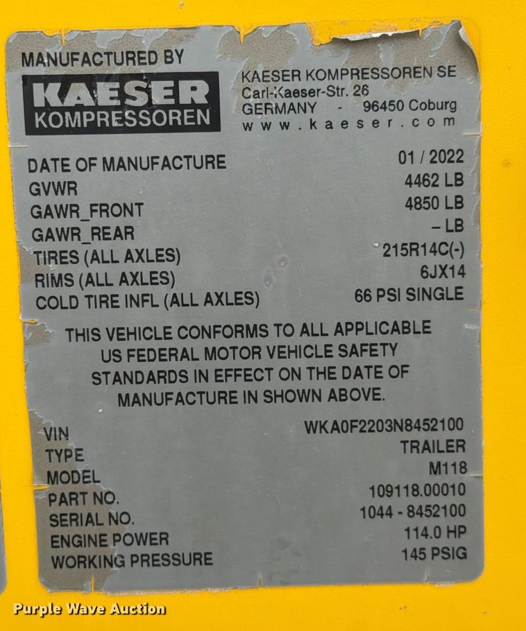 image for item DX5914 2022 Kaeser M118 air compressor