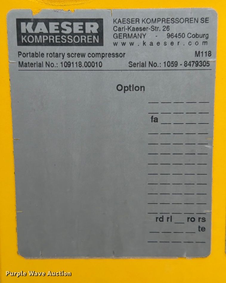 image for item DX5915 2022 Kaeser M118 air compressor
