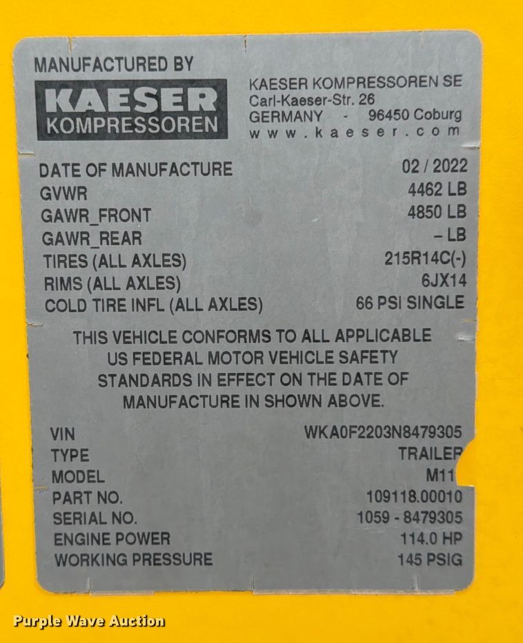 image for item DX5915 2022 Kaeser M118 air compressor
