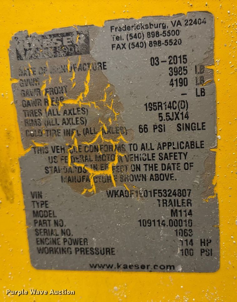 image for item DX5916 2015 Kaeser M114 air compressor