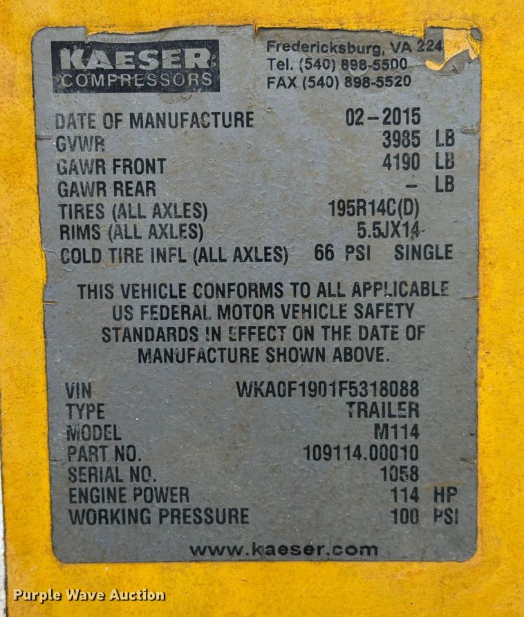 image for item DX5921 2015 Kaeser M114 air compressor
