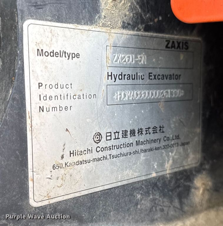 image for item EA2076 Hitachi ZX26U-5N mini excavator