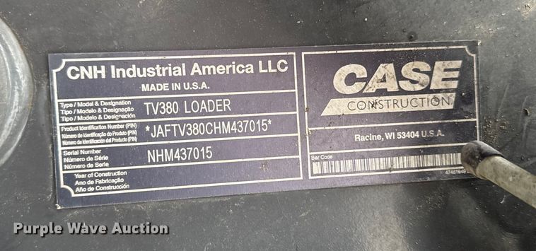 image for item EA2084 2019 Case TV380 tracked skid steer loader