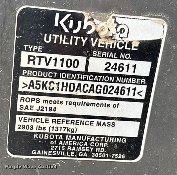 image for item EA2087 2010 Kubota RTV1100 utility vehicle