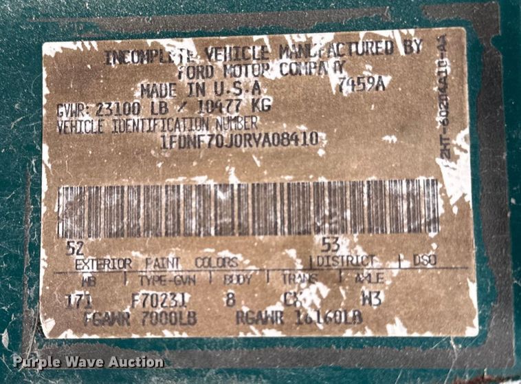 image for item EA2112 1994 Ford F700 dump truck