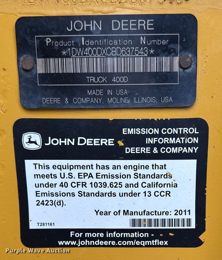 image for item EA2160 2011 John Deere 400D Series II articulated haul truck