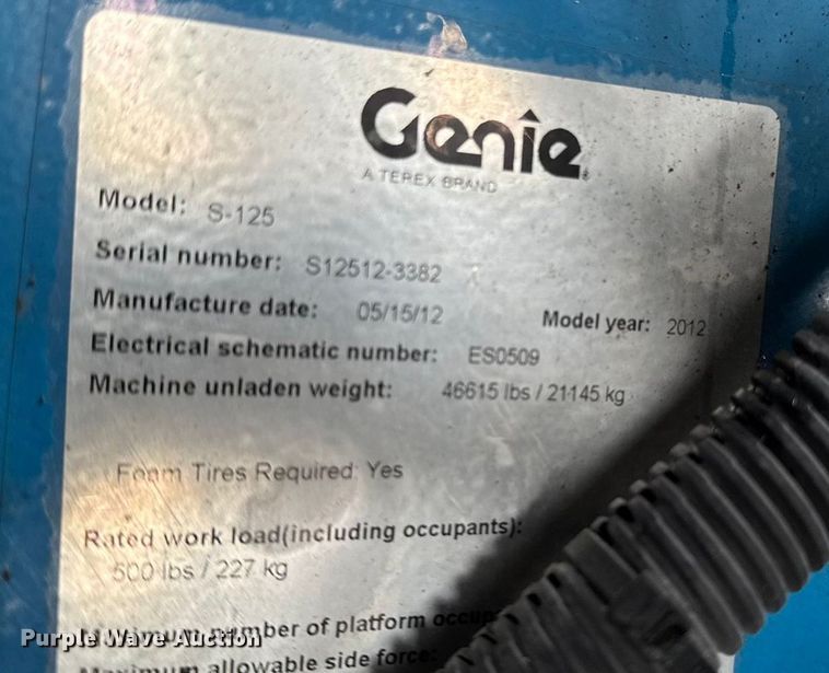 image for item EA2182 2012 Genie S-125 boom lift