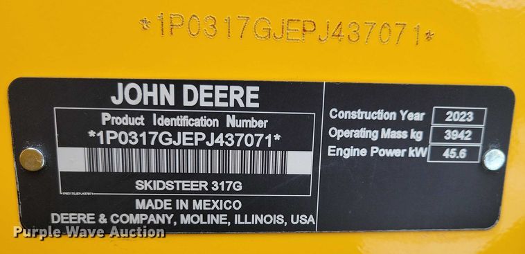 image for item EA2781 2023 John Deere 317G tracked skid steer loader