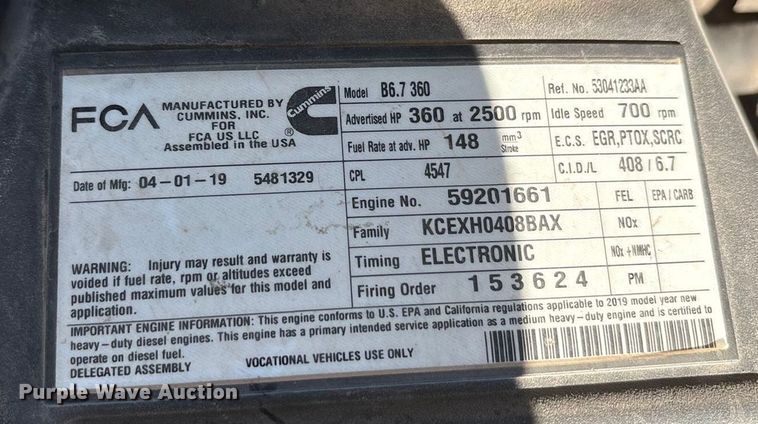 image for item EA7821 2019 RAM 5500 bucket truck