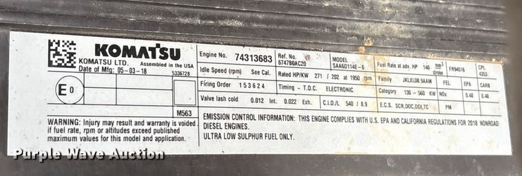 image for item EA7850 2018 Komatsu PC360LC-11 excavator