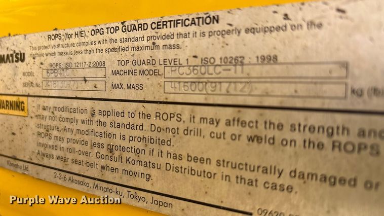 image for item EA7853 2018 Komatsu PC360LC-11 excavator