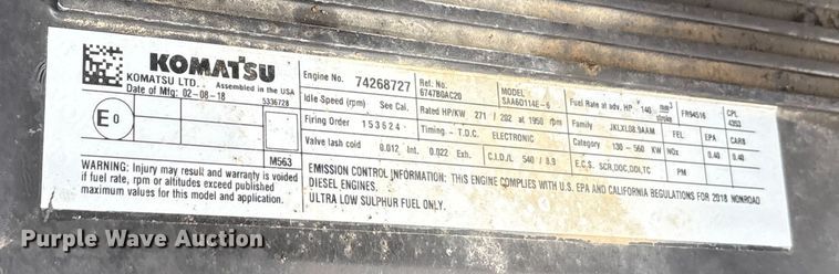 image for item EA7853 2018 Komatsu PC360LC-11 excavator