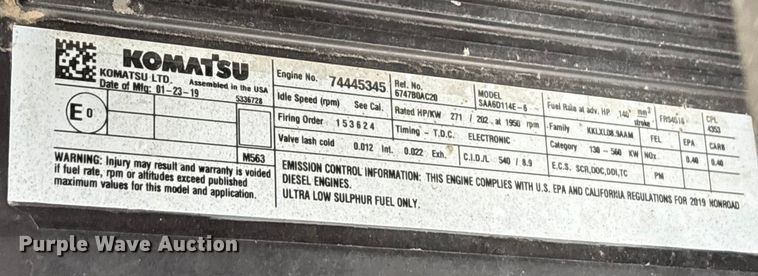 image for item EA7854 2019 Komatsu PC360LC-11 excavator
