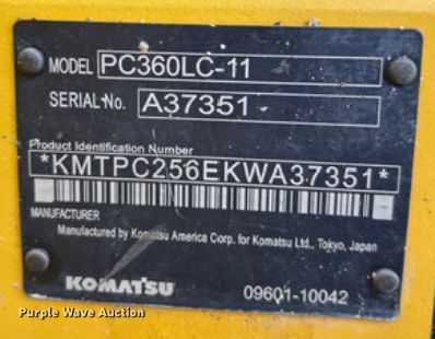 image for item EA7854 2019 Komatsu PC360LC-11 excavator