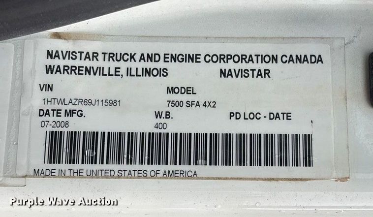 image for item ED2409 2009 International WorkStar 7500 truck cab and chassis