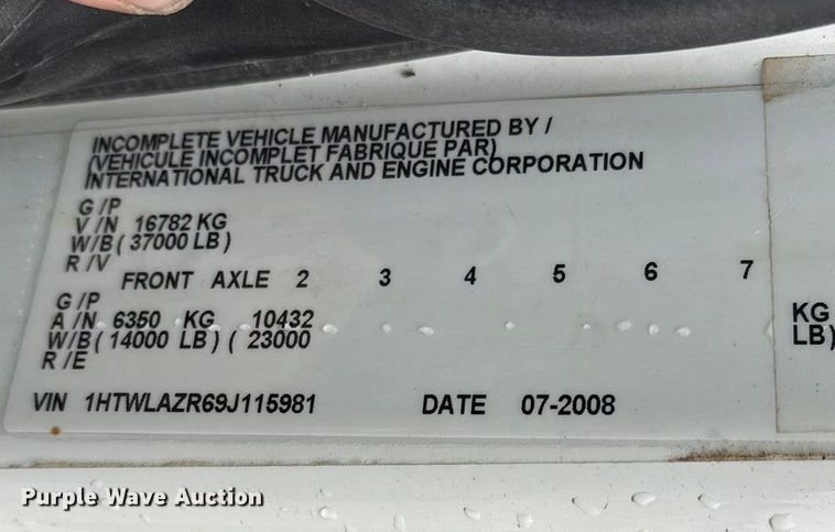 image for item ED2409 2009 International WorkStar 7500 truck cab and chassis